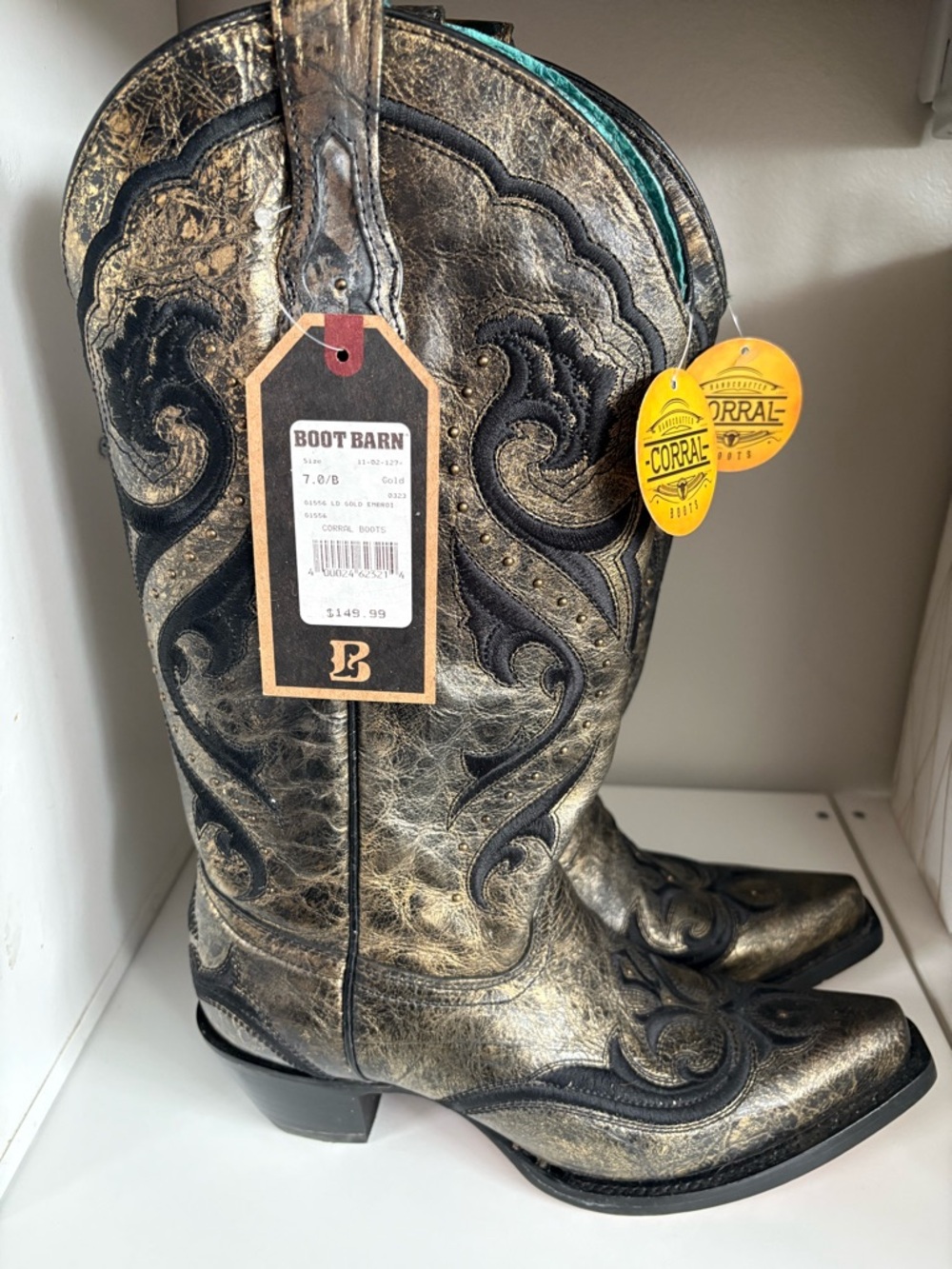 Corral Black Metallic Western Boots with Teal Interior - Picture 2 of 6